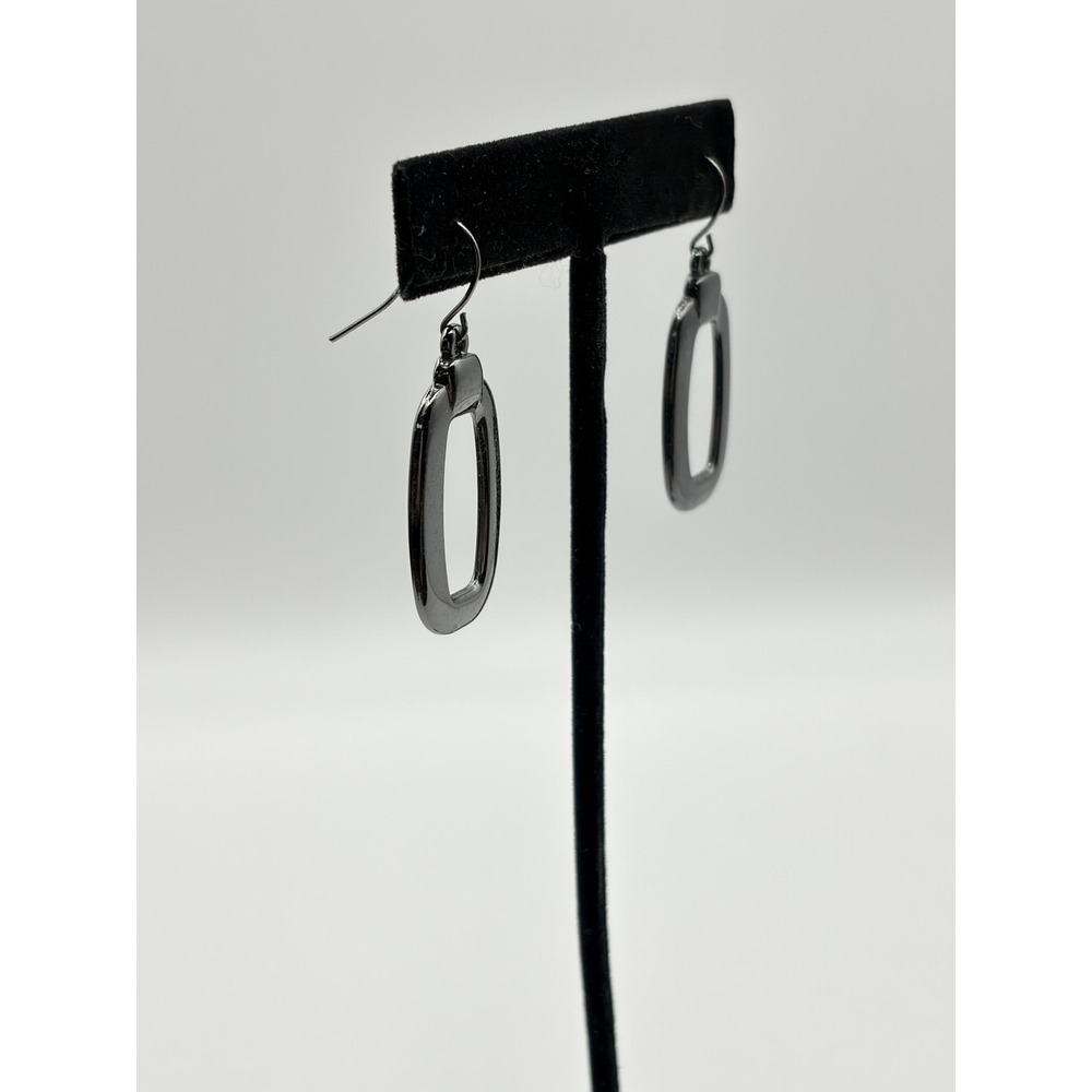 Gray Rectangle Dangle Drop Earrings Women Gunmetal Tone Open Hoop Hook Fashion - Picture 3 of 5